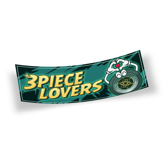 3 Piece Lovers slap sticker featuring Hayashi Bomber Kyusha wheel mascot artwork and 3 Piece Lovers text