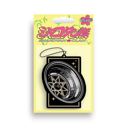 Bordered Gold Starshark Air Freshener Packaged
