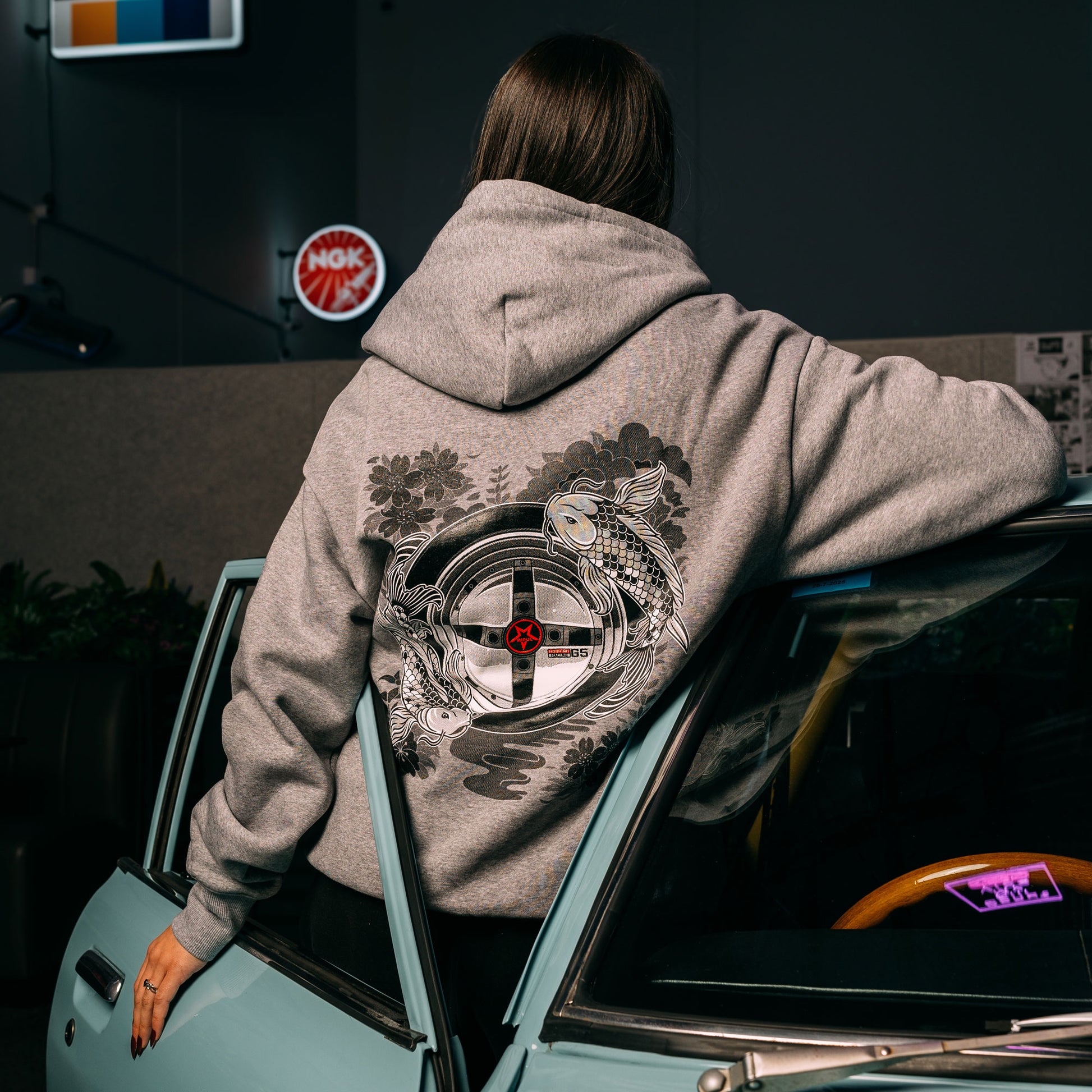 Hoshino Impul G5 Zen Hoodie Back Print Modelled At Photoshoot